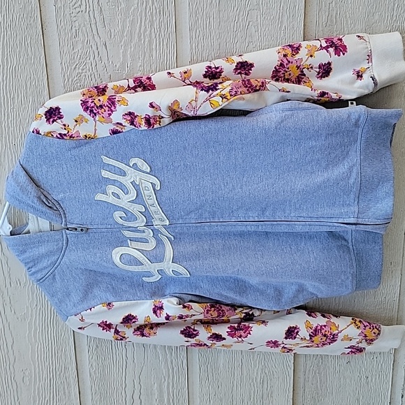 Lucky Brand girl sweater size L (14/16) color grey floral - Picture 3 of 9